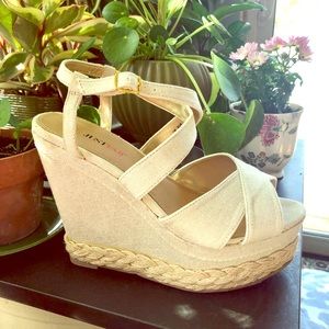 Linen look platform sandals